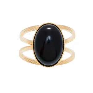 Viadoli Bague double pierre ovale (agate noire) Hot
