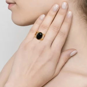 Viadoli Bague double pierre ovale (agate noire) Hot