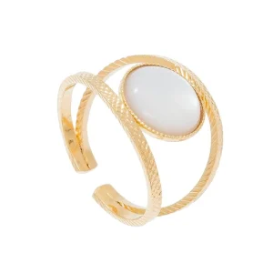 Viadoli Bague double pierre ronde (nacre) Clearance