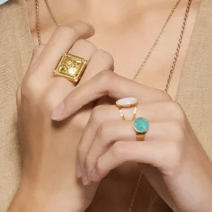 Viadoli Bague ethnique médaille carrée (plaqué or) Outlet