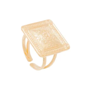 Viadoli Bague ethnique médaille carrée (plaqué or) Outlet