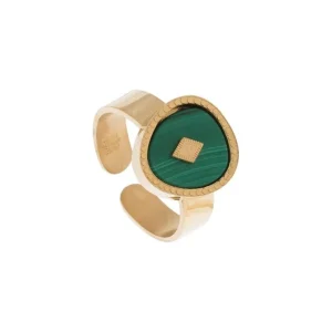 Zag Bijoux Bague losange pierre malachite (doré) Hot