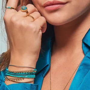 Zag Bijoux Bague losange pierre malachite (doré) Hot