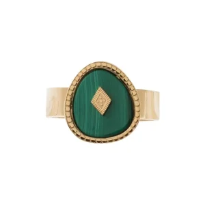 Zag Bijoux Bague losange pierre malachite (doré) Hot