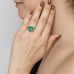 Zag Bijoux Bague losange pierre malachite (doré) Hot