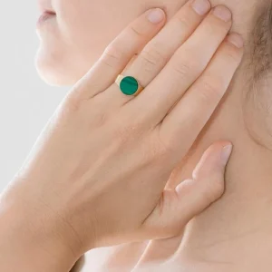 Viadoli Bague pierre ronde malachite (plaqué or) Fashion