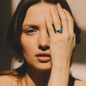 Viadoli Bague pierre ronde malachite (plaqué or) Fashion