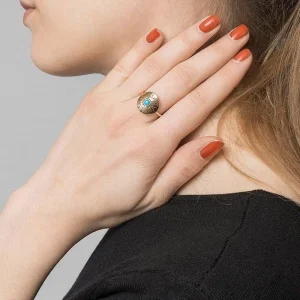 By Jollia Bague ronde martelée et turquoise (plaqué or) New