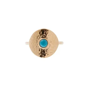 By Jollia Bague ronde martelée et turquoise (plaqué or) New