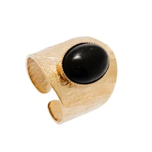 Viadoli Bague texturée XXL agate noire (plaqué or) Outlet
