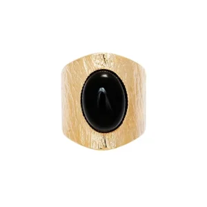 Viadoli Bague texturée XXL agate noire (plaqué or) Outlet