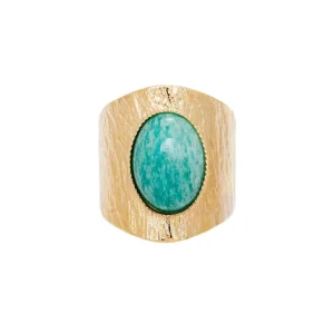 Viadoli Bague texturée XXL amazonite (plaqué or) Hot