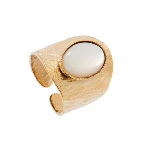 Viadoli Bague texturée XXL nacre (plaqué or) New