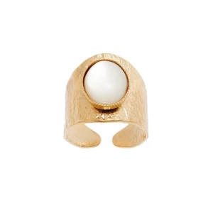 Viadoli Bague texturée XXL nacre (plaqué or) New
