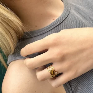 Siloé Bague triple rangs astres (oeil de tigre) Sale