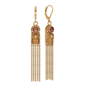 LA2L Boucle d'oreilles pendantes pierre et chaîne (Tourmaline Rose) Sale