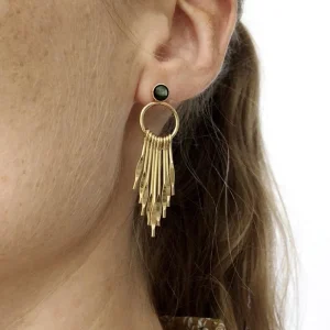 Viadoli Boucles d'oreilles hippie puces (agate noire) Clearance