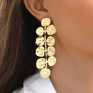 Siloé Boucles d'oreilles martelées pendantes (doré) Hot