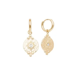 Siloé Boucles d'oreilles médaille soleil zircon (doré) New