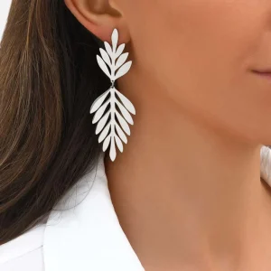 Siloé Boucles d'oreilles pendantes feuilles (acier) Outlet