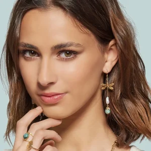 Viadoli Boucles pendantes libellule et perles (doré) Online