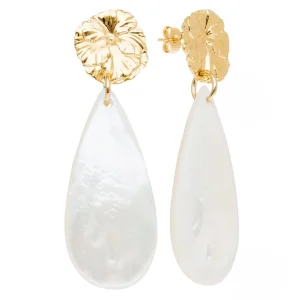 Viadoli Boucles pendantes nacre (plaqué or) New
