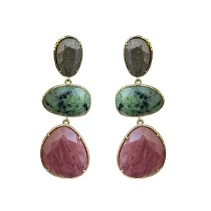 Siloé Boucles pierres pyrite, rubis zoisite, rhodonite Clearance