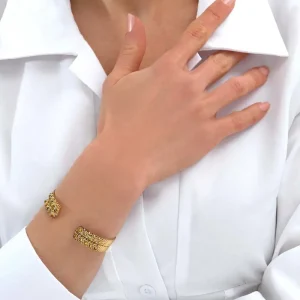 LA2L Bracelet double jonc ouvert pierres (plaqué or) Discount