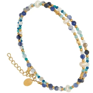 Siloé Bracelet double tour multiperles naturelles (bleu) Hot