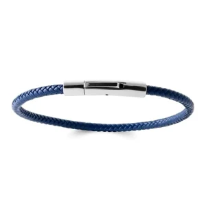 By Jollia Bracelet homme bleu marine cuir et acier torsadé New