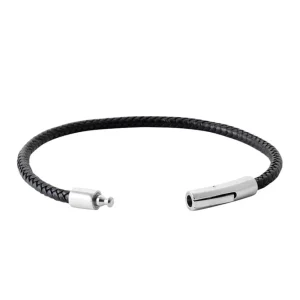 By Jollia Bracelet homme cuir noir simple Discount