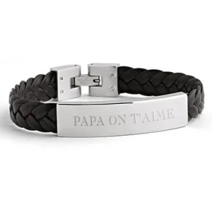 By Jollia Bracelet homme cuir tressé noir personnalisable Outlet