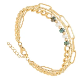 Siloé Bracelet trois rangs maillons et pierres (turquoise/nacre) Fashion