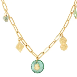 Siloé Collier breloques et scarabée vert d'eau Hot