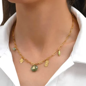 Siloé Collier breloques et scarabée vert d'eau Hot