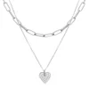 Zag Bijoux Collier deux rangs maillon coeur zircon (plaqué or blanc) Discount