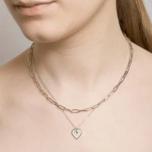Zag Bijoux Collier deux rangs maillon coeur zircon (plaqué or blanc) Discount