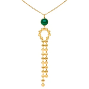 Viadoli Collier long pendentif pierre et billes (agate verte) Best