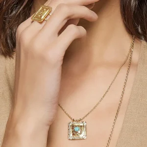 Viadoli Collier médaille carrée pierre (amazonite) New