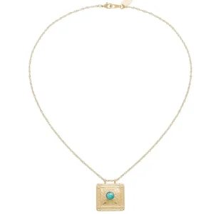Viadoli Collier médaille carrée pierre (amazonite) New