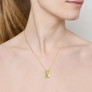 Viadoli Collier médaille carrée pierre (amazonite) New