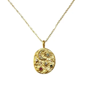 Siloé Collier médaille martelée lune oeil et étoile Hot