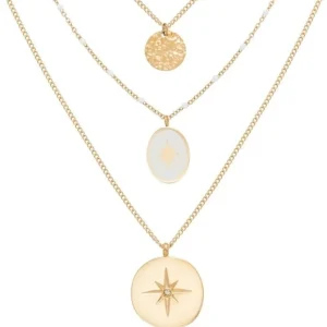 Siloé Collier multirangs médailles étoiles (blanc) Best
