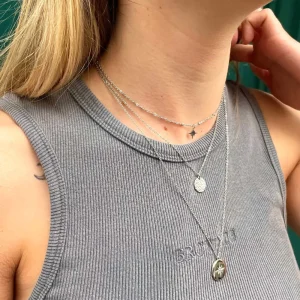 Siloé Collier multirangs médaille martelée et étoile (acier) Discount