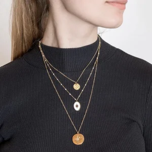 Siloé Collier multirangs médailles étoiles (blanc) Best