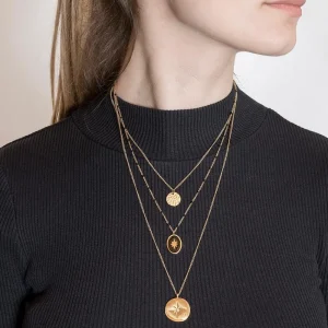 Siloé Collier multirangs noir étoiles et médaille Fashion