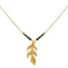 Viadoli Collier pendentif feuille et pierre (jaspe) Discount
