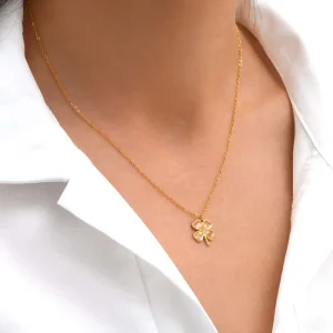 Siloé Collier trèfle émail rose orangé Online