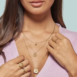 Siloé Collier triple rangs médailles et étoile (doré) New